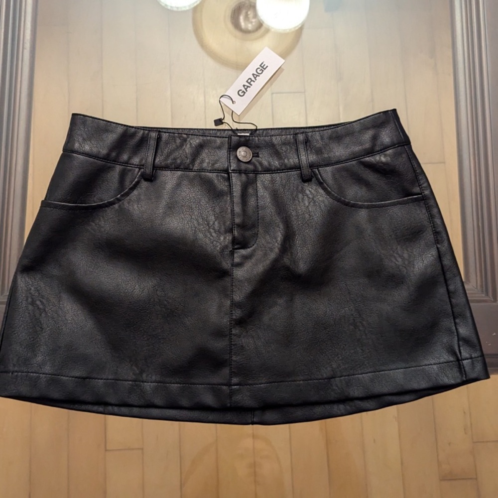BRAND NEW Garage Black Faux Leather Mini Skirt